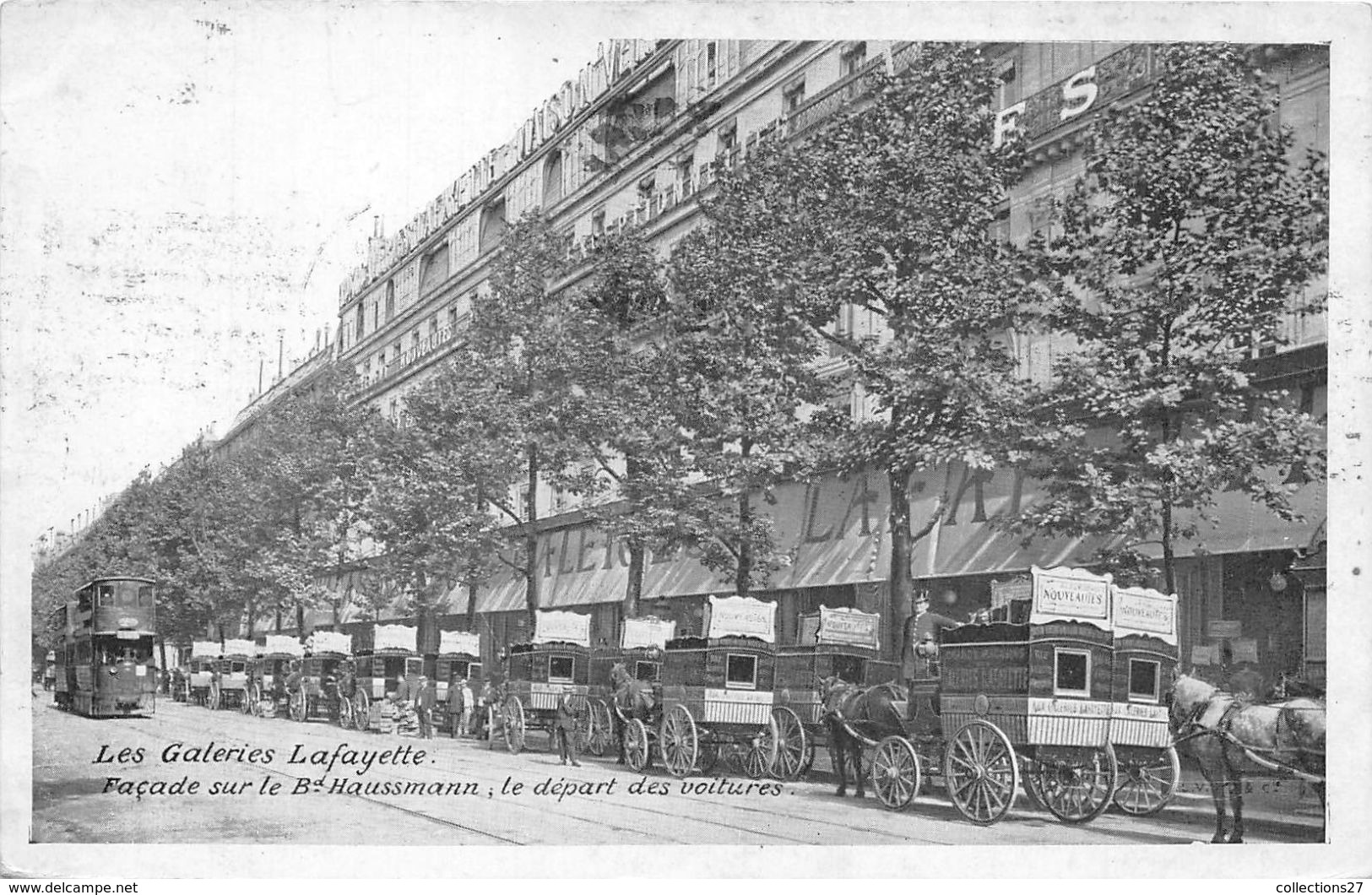 75009-PARIS-GALERIE LAFAYETTE FACADE SUR LE BLD HAUSSMANN , LE DEPART DES VOITURES - Arrondissement: 09