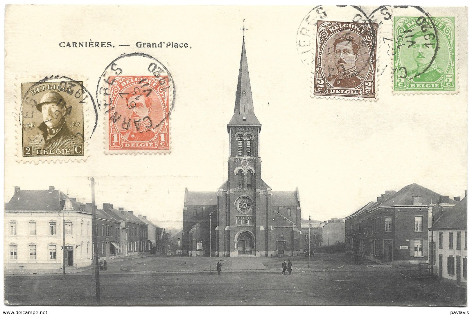 Carnières – Grand'Place – Year 1920 – With Stamps Of King Albert - La Louvière