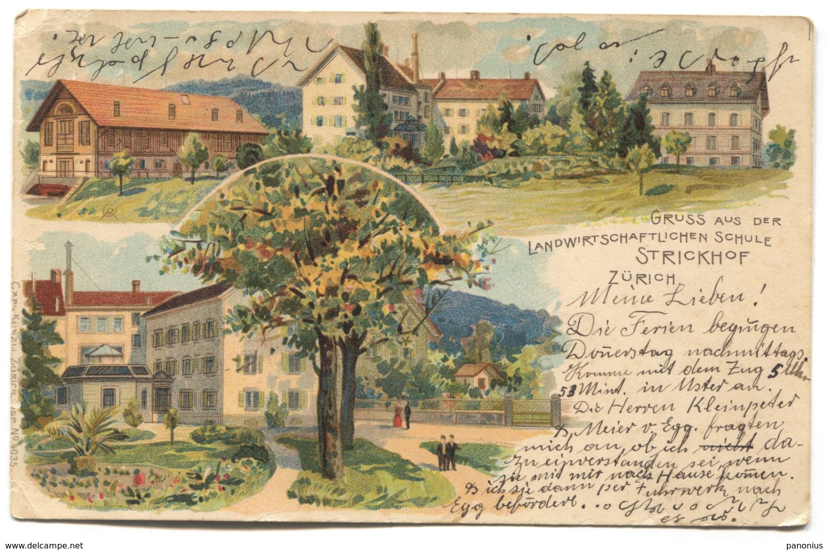 ZURICH STRICKHOF - SWITZERLAND, LANDWIRTSCHAFTLICHEN SCHULE, LITHO,  Year 1908 - Zürich