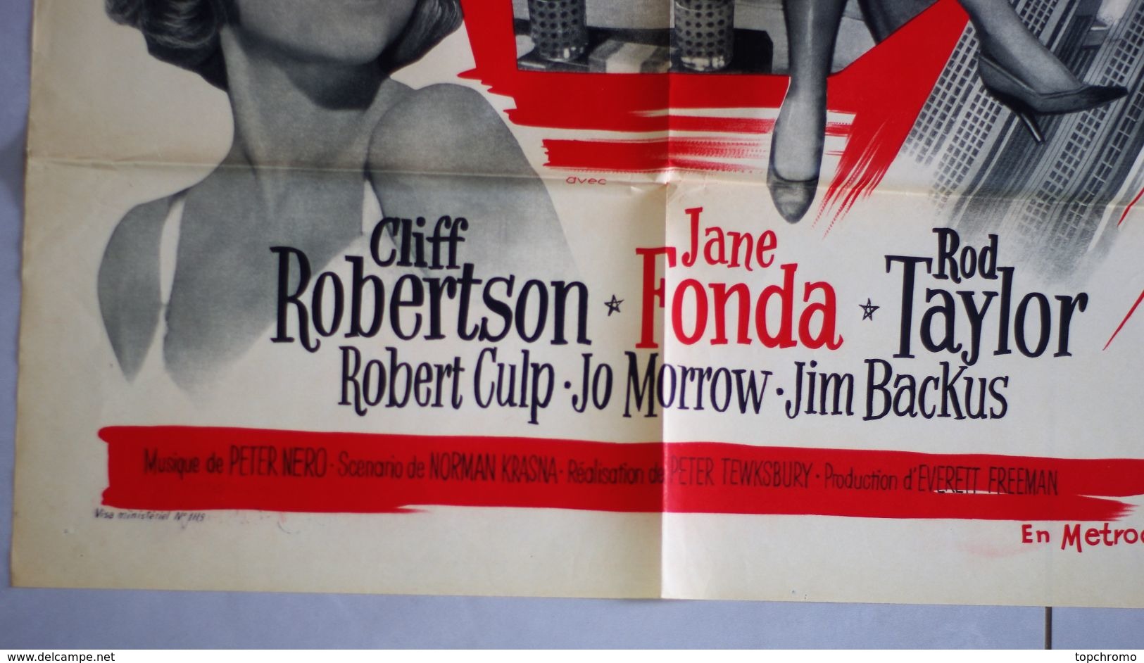 Ancienne Affiche De Cinéma Metro Goldwyn Mayer Un Dimanche à New-York Jane Fonda Cliff Robertson Rod Taylor 80cm X 60cm - Affiches