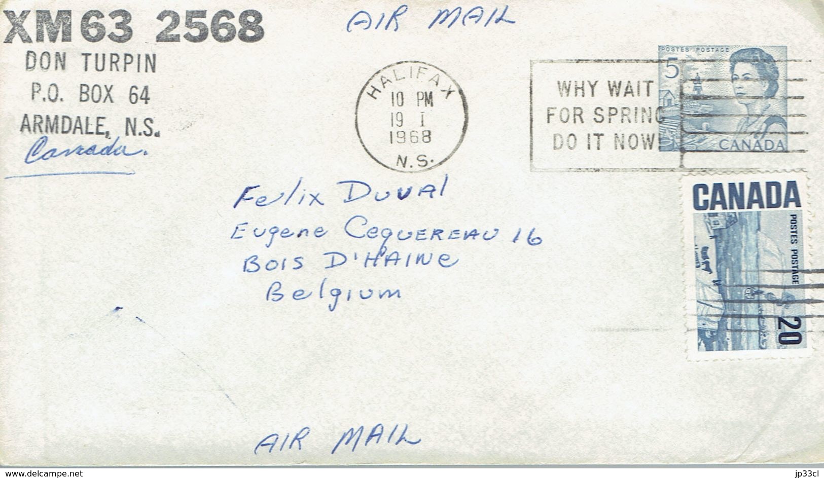 Old QSL With Envelope From Don Turpin "The Bandit", Armdale, N.S., Canada, XM63 2568 (Nov 67) - CB