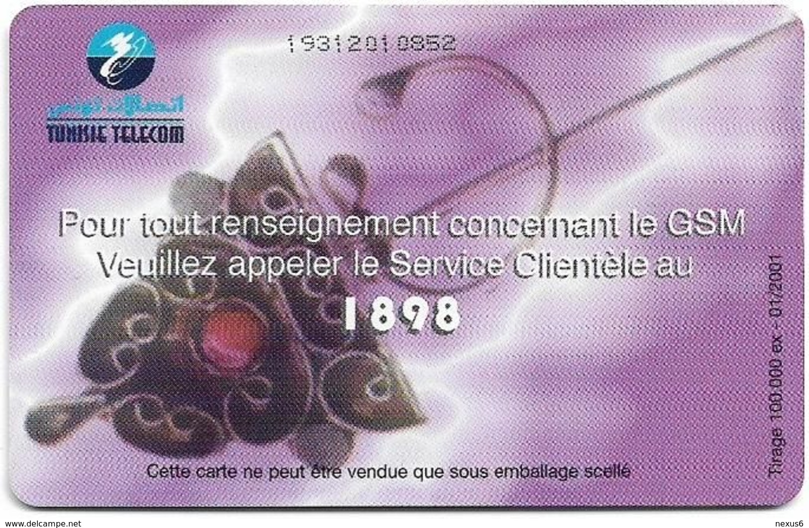 Tunisia - Tunisie Telecom - Global System For Mobile Comm., 100Units, Chip Orga, 01.2001, 100.000ex, Used - Tunesië