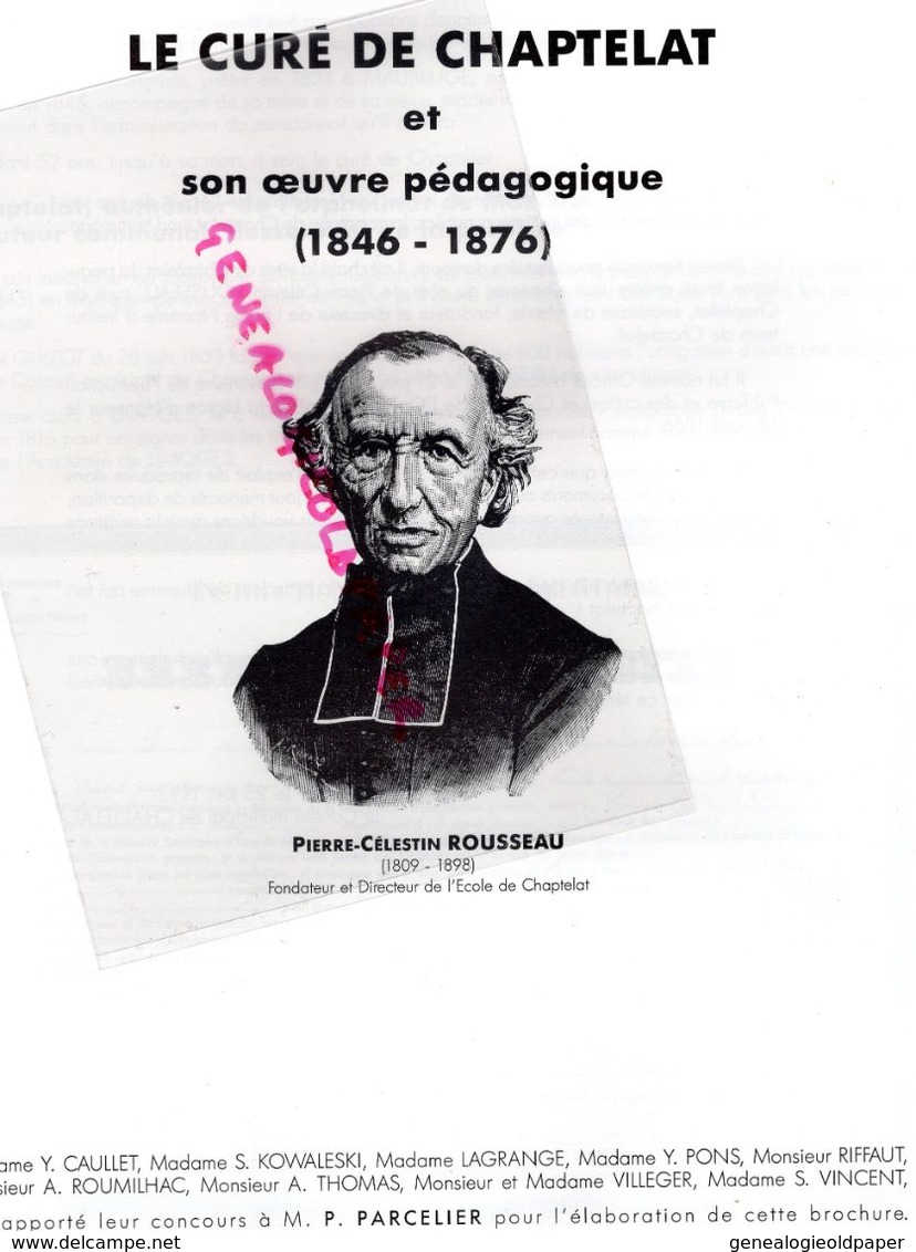 87 - CHAPTELAT - LE MAS ELOI- LE CURE PIERRE CELESTIN ROUSSEAU FONDATEUR DIRECTEUR DE L' ECOLE- - Limousin