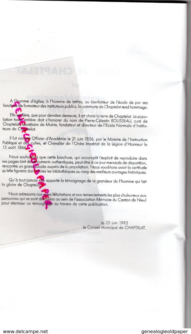 87 - CHAPTELAT - LE MAS ELOI- LE CURE PIERRE CELESTIN ROUSSEAU FONDATEUR DIRECTEUR DE L' ECOLE- - Limousin