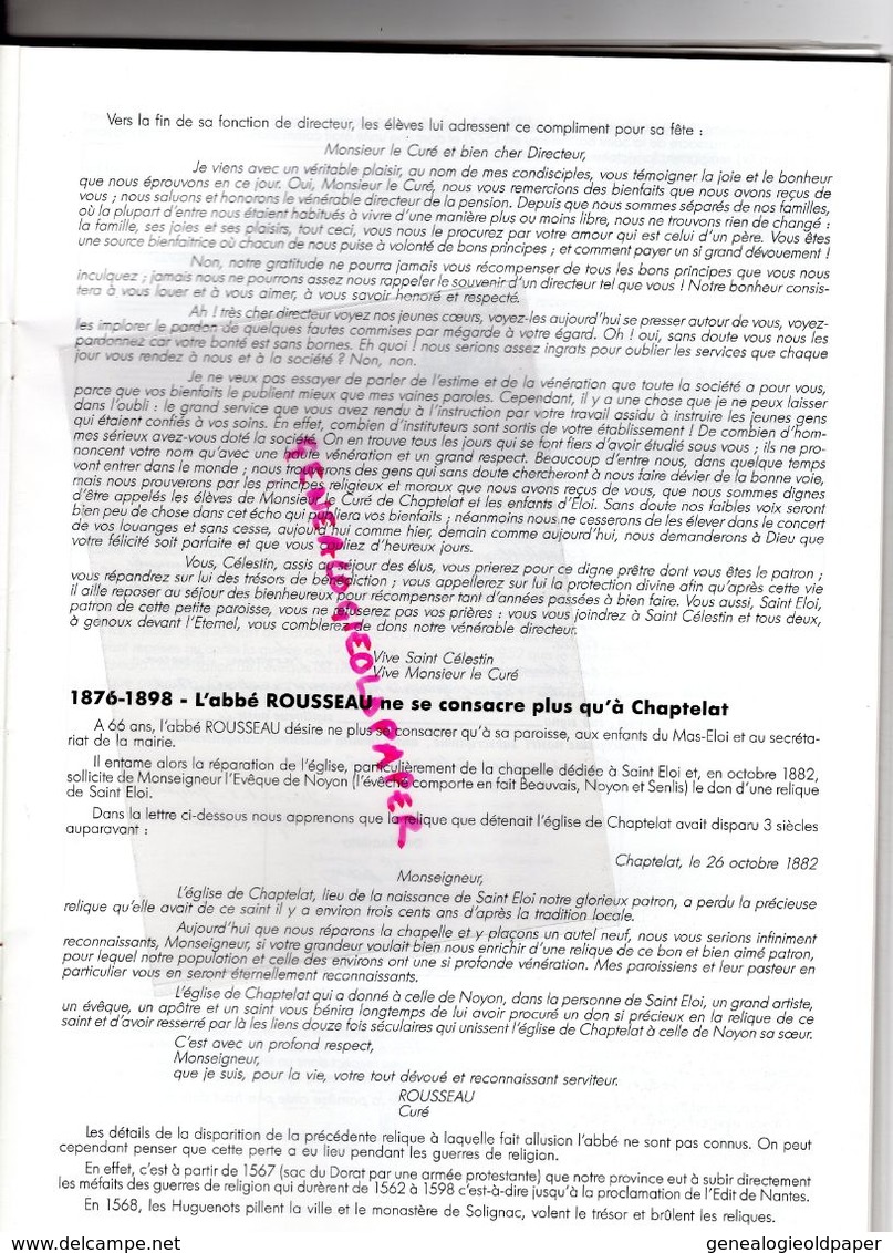 87 - CHAPTELAT - LE MAS ELOI- LE CURE PIERRE CELESTIN ROUSSEAU FONDATEUR DIRECTEUR DE L' ECOLE-