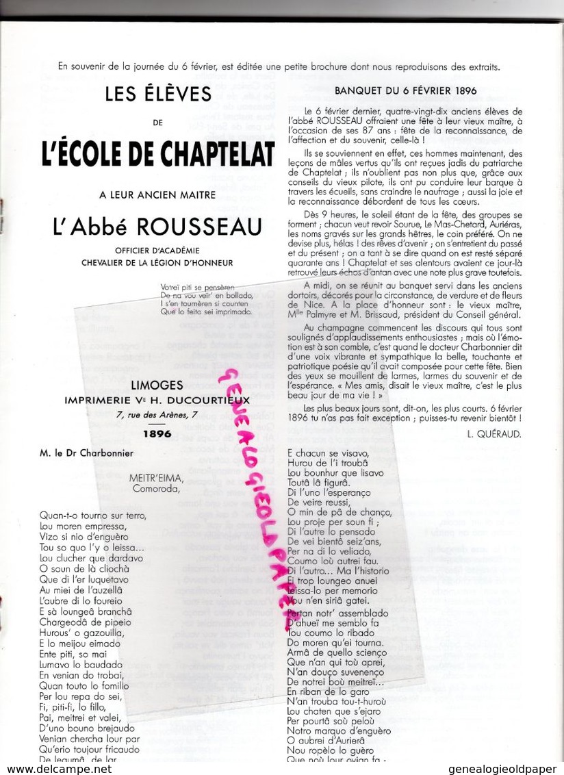 87 - CHAPTELAT - LE MAS ELOI- LE CURE PIERRE CELESTIN ROUSSEAU FONDATEUR DIRECTEUR DE L' ECOLE-