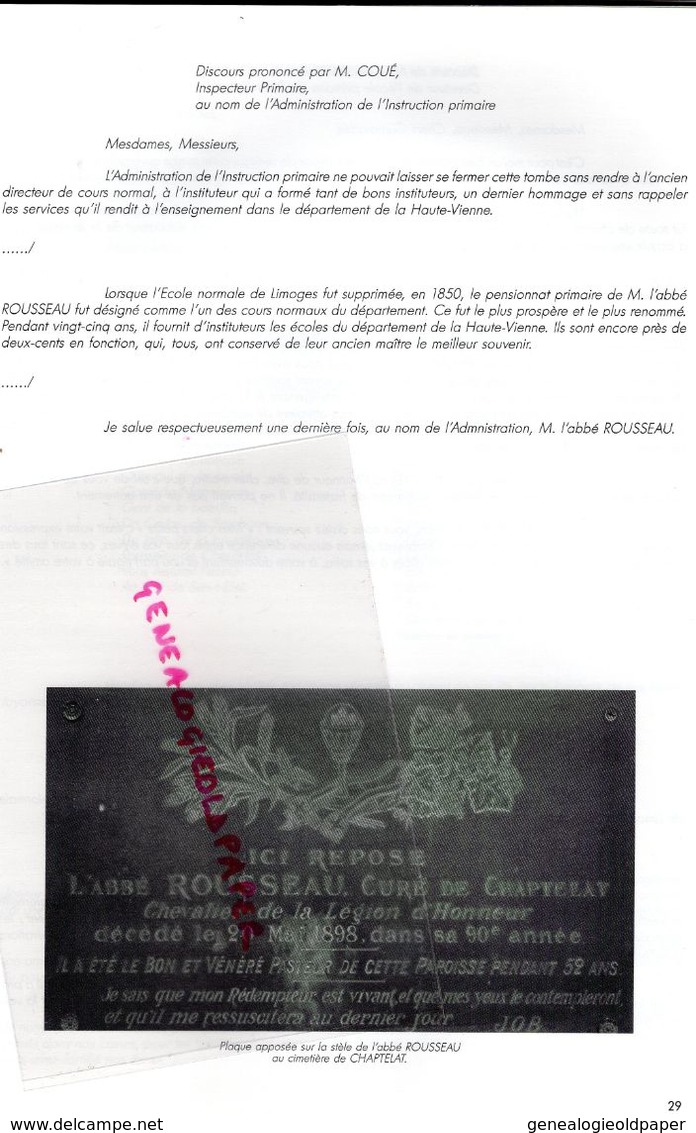 87 - CHAPTELAT - LE MAS ELOI- LE CURE PIERRE CELESTIN ROUSSEAU FONDATEUR DIRECTEUR DE L' ECOLE-