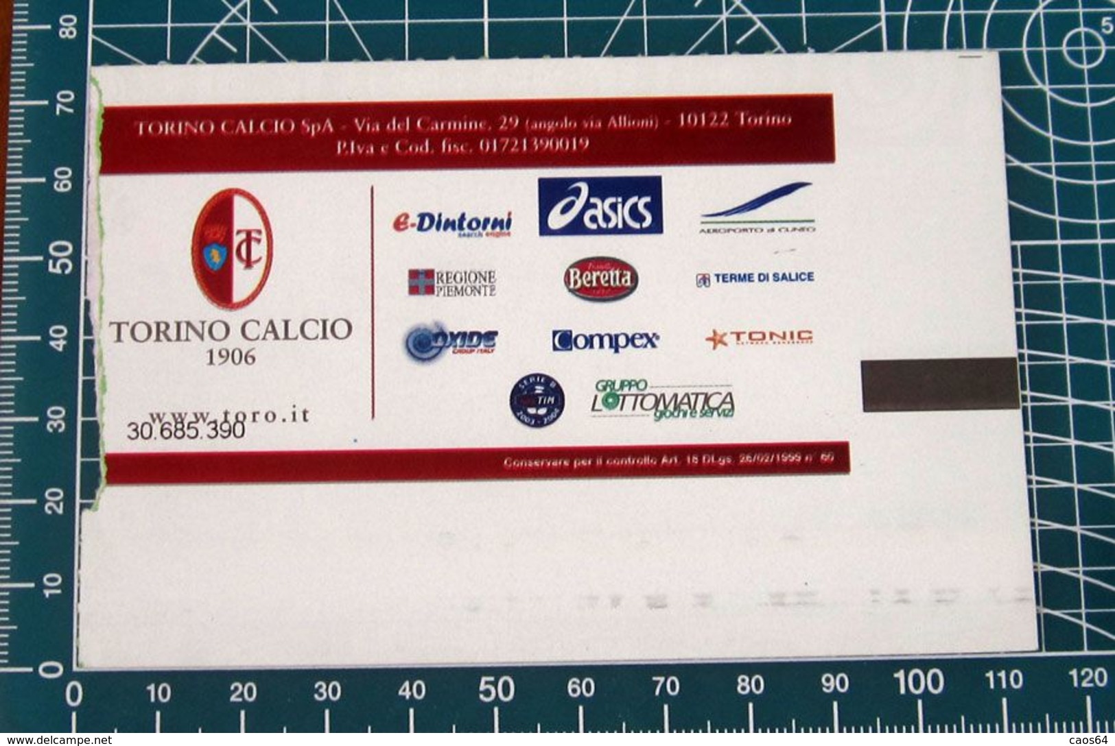 Calcio Biglietto Ticket TORINO Vs BARI Curva Maratona Stadio Delle Alpi 09/02/2004 - Biglietti D'ingresso
