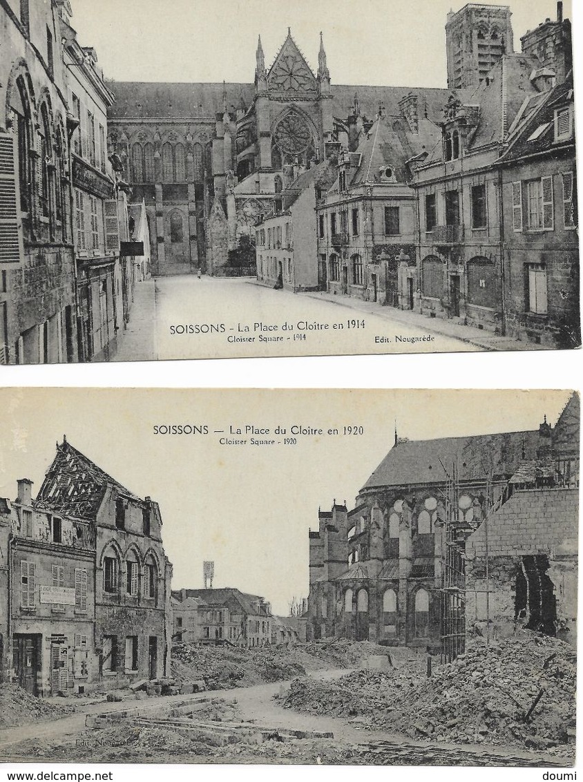 02 SOISSONS Lot  2 CPA Ruines Guerre 1914 1918 CPA  Non écrites Bon état - Soissons