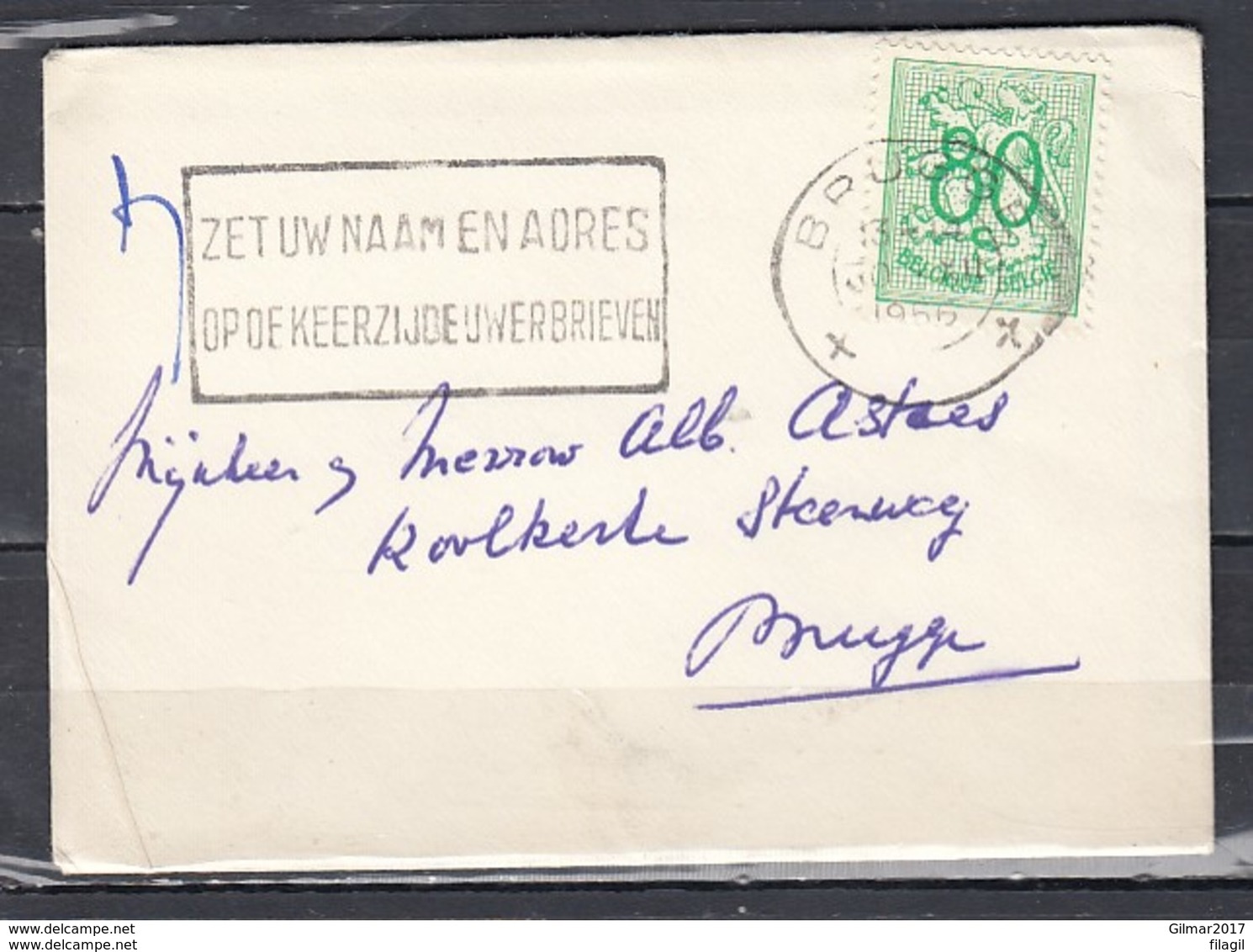 Briefje Van Brugge Naar Brugge - 1951-1975 Lion Héraldique