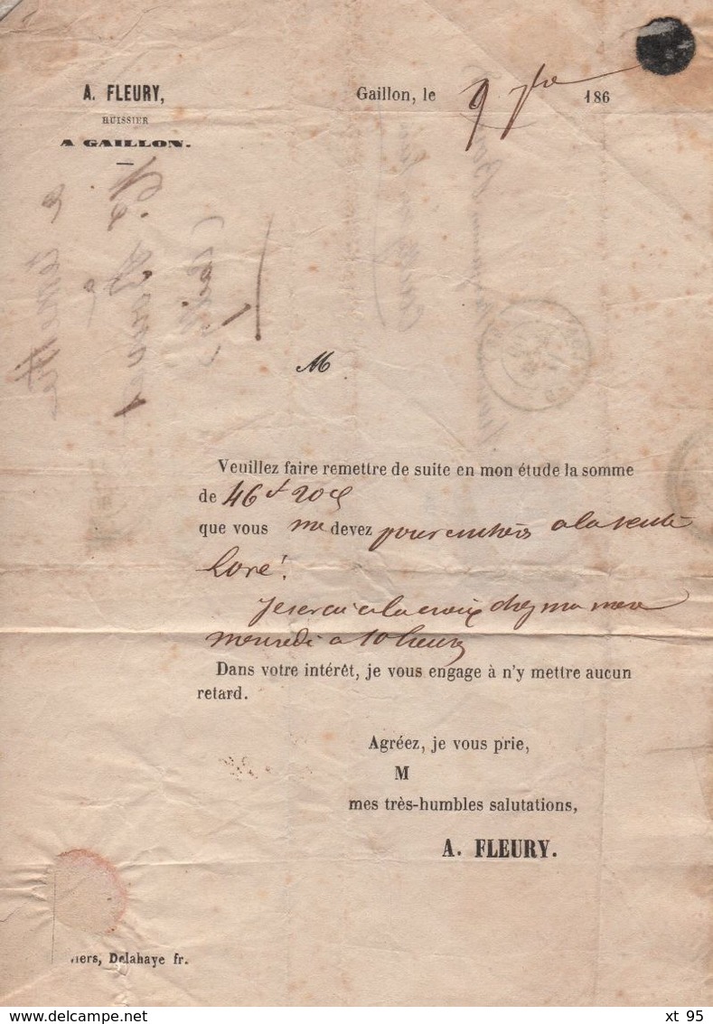 Gaillon - 26 - Eure - 11 Sept 1860 - Timbre Taxe 10c - Sur Lettre Locale Pour Cailly Sur Eure - 1859-1959 Lettres & Documents