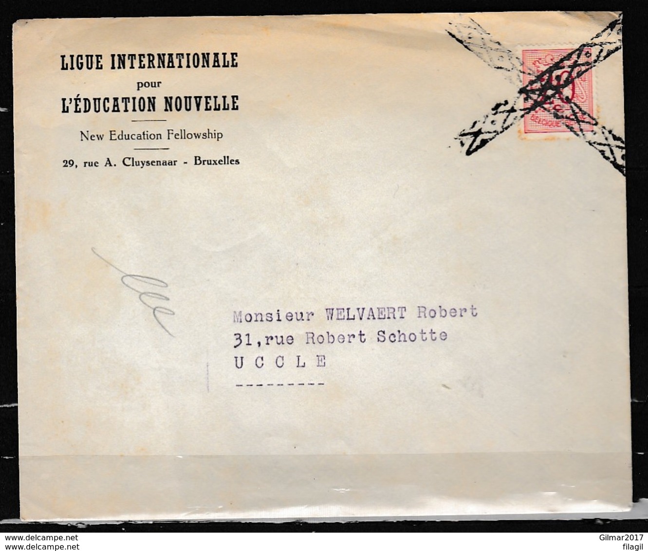 Brief Met Annulatiestempel Naar Uccle Ligue Internationale Pour L'Education Nouvelle - 1951-1975 Heraldieke Leeuw