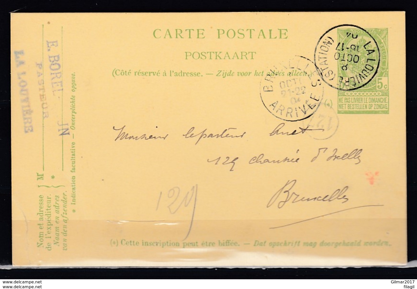 Postkaart Van La Louviere (Station) Naar Bruxelles - Postcards 1871-1909