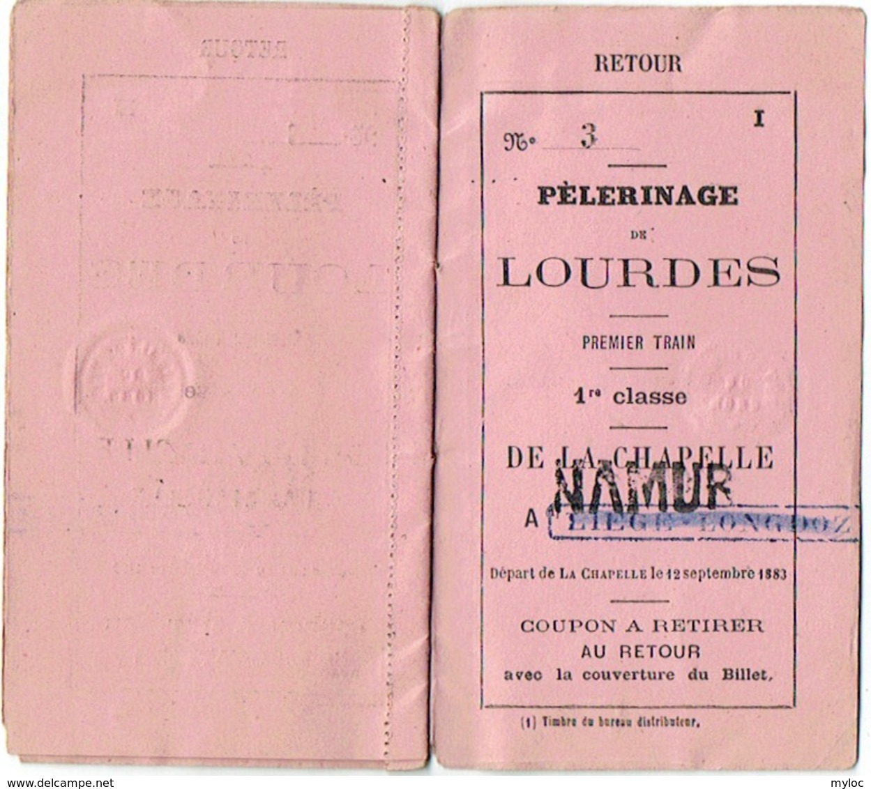 Chemin De Fer. Carnet De Coupons. Pélerinage De Lourdes. Train 1re Classe De Liège à Lourdes  1883. - Europa