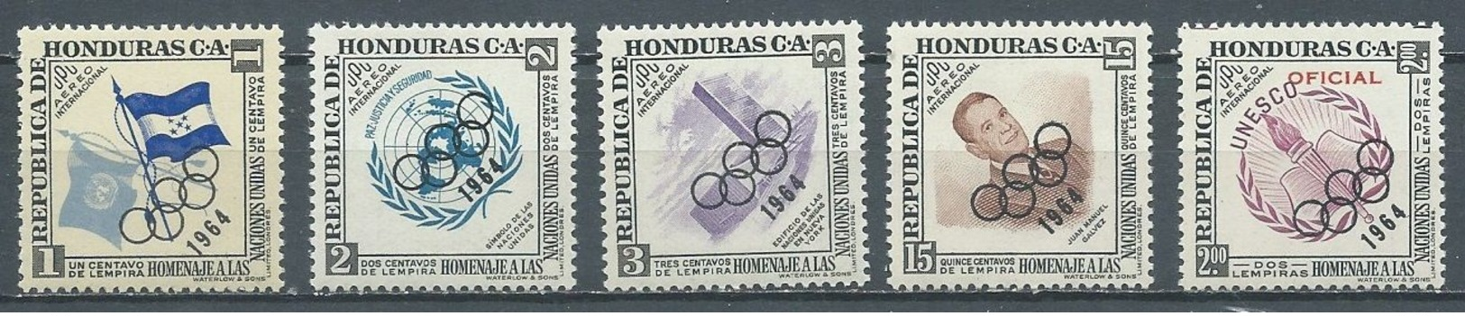 Honduras Poste Aérienne YT N°307/311 Nations Unies Surchargé Jeux Olympiques De Tokyo 1964 Neuf ** - Honduras