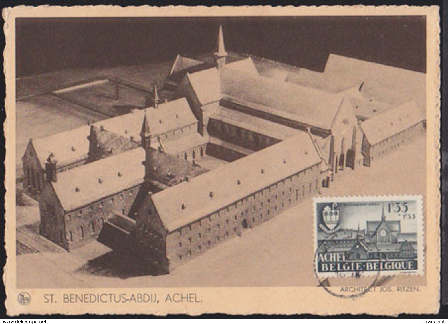 BELGIUM (1948) Achel Abbey. Maximum Card With First Day Cancel. Scott No B448. - 1934-1951