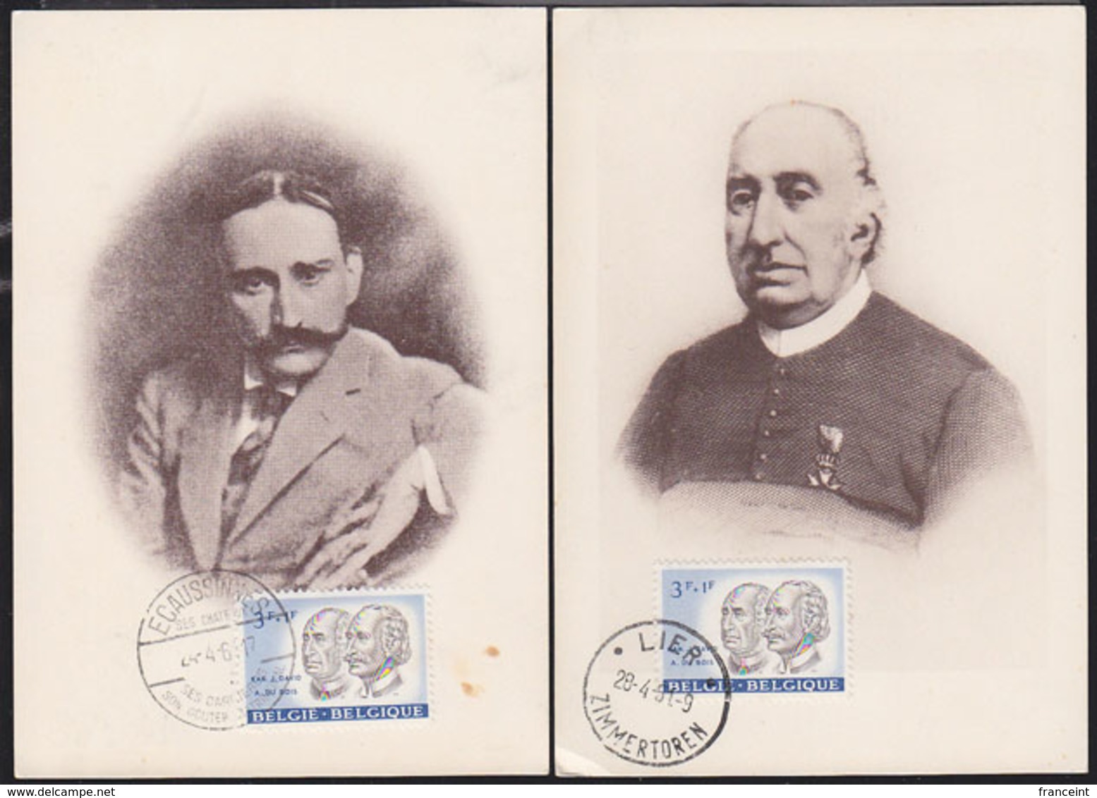 BELGIUM (1961) Albert Du Bois. Canon Jean-Baptiste David. Set Of 2 Maximum Cards With Thematic Cancel. Scott No B688. - 1961-1970