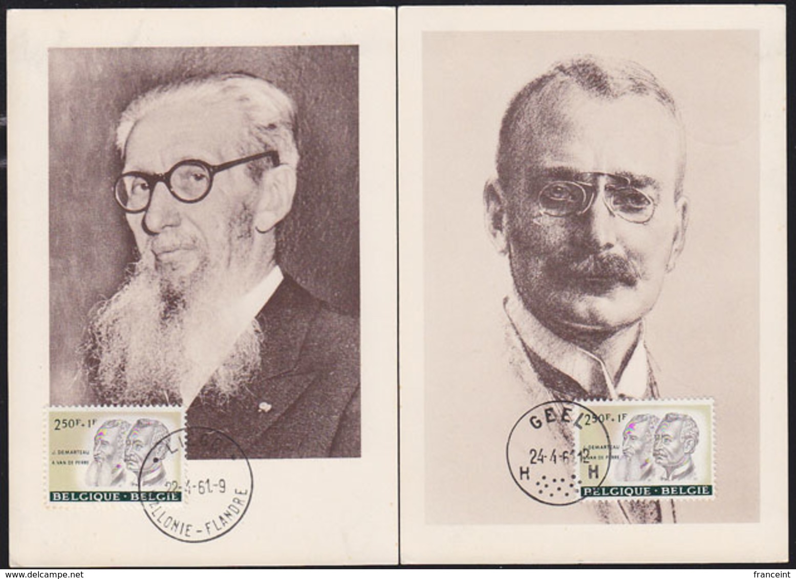 BELGIUM (1961) Joseph Demarteau. A. Van De Perre. Set Of 2 Maximum Cards With Thematic Cancel. Scott No B687. - 1961-1970