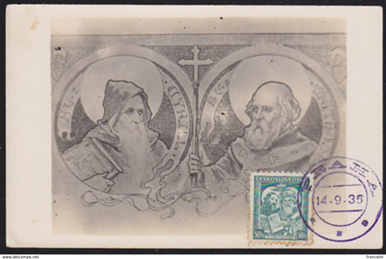 CZECHOSLOVAKIA (1935) Sts. Cyril & Methodius. Maximum Card With First Day Cancel. Scott No 209. - Andere & Zonder Classificatie