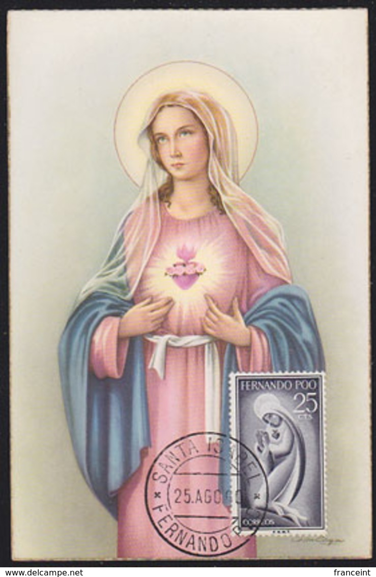 FERNANDO POO (1960) Virgin Mary. Maximum Card With First Day Cancel. Scott No 181. - Fernando Po