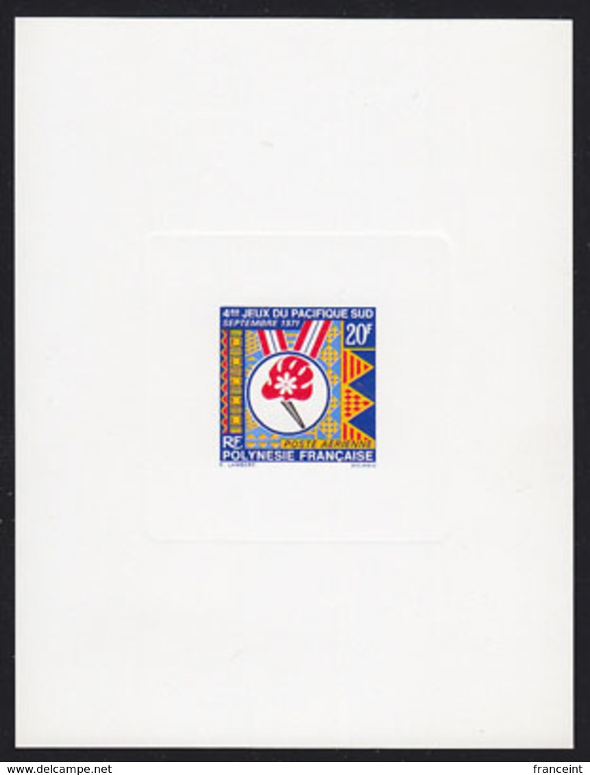 FRENCH POLYNESIA (1971) Torch. Medal. Deluxe Sheet. South Pacific Games. Scott No C68, Yvert No PA45. - Sin Dentar, Pruebas De Impresión Y Variedades