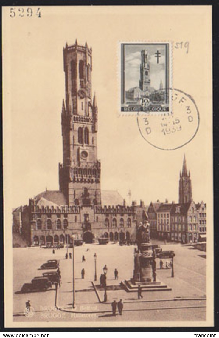 BELGIUM (1939) Bruges. Maximum Card With First Day Cancel. Scott No B256. - 1934-1951