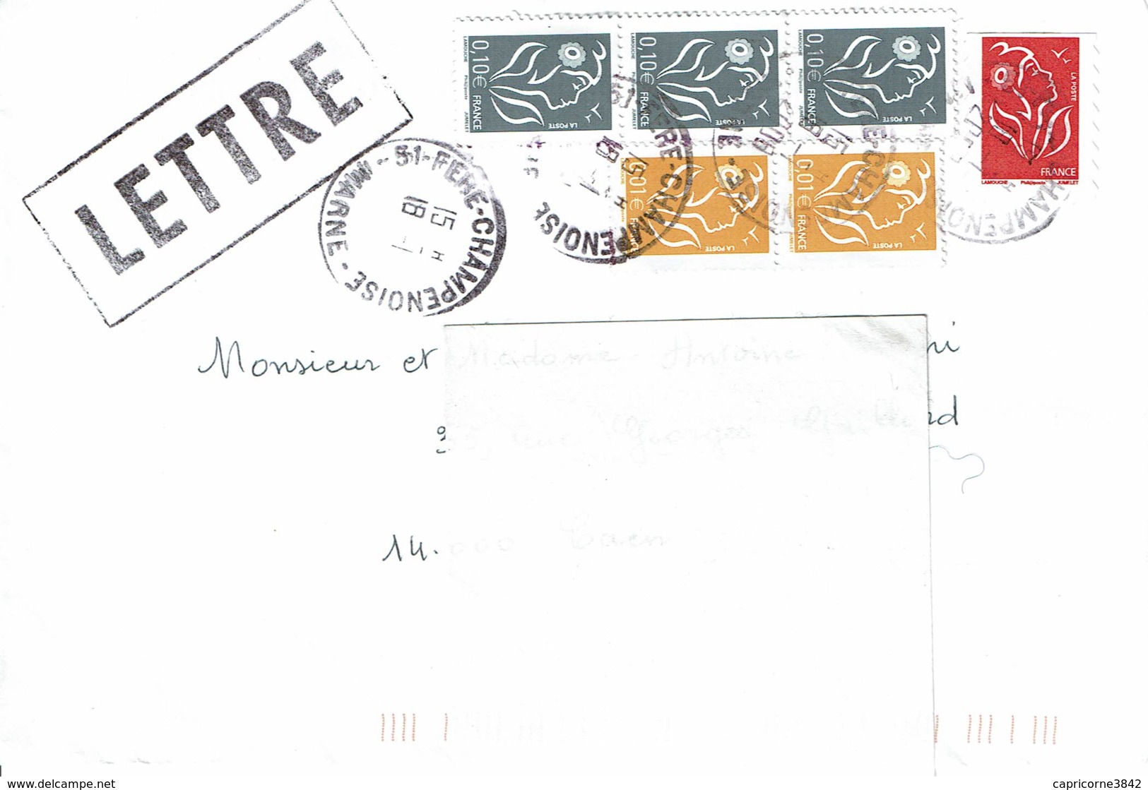 2008 - Courrier Pour Caen -  Marianne De Lamouche - 2tp N°3731 + 3tp 3965 + Tp N° 3744b (Philaposte Au Lieu ITVF) - 1961-....