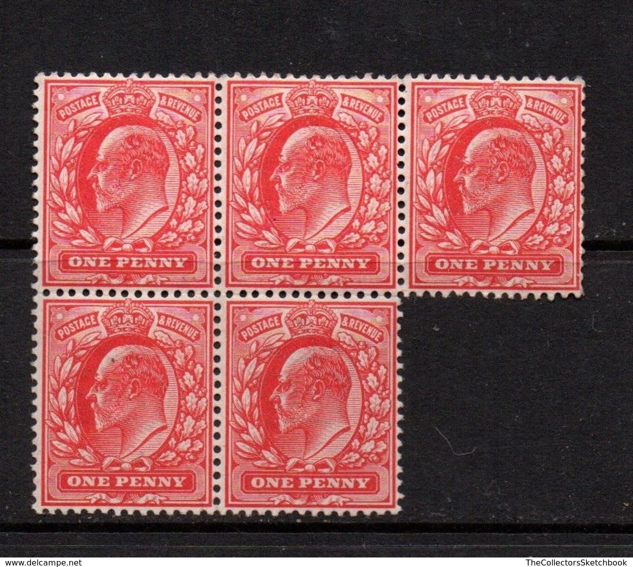 GB  EV11  1d Red ; Mint; Neatly Mounted Block Of 5 - Neufs