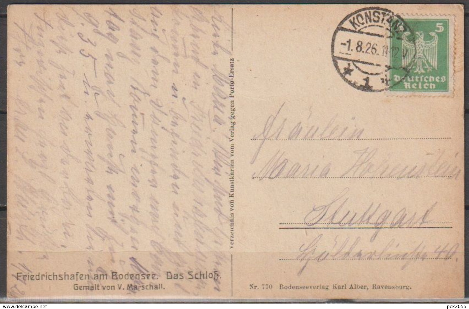 Friedrichshafen Am Bodensee Das Schloß Gemalt Von V. Marschall Gelaufen 1926 Stempel Konstanz  ( AK 1041) - Attendorn