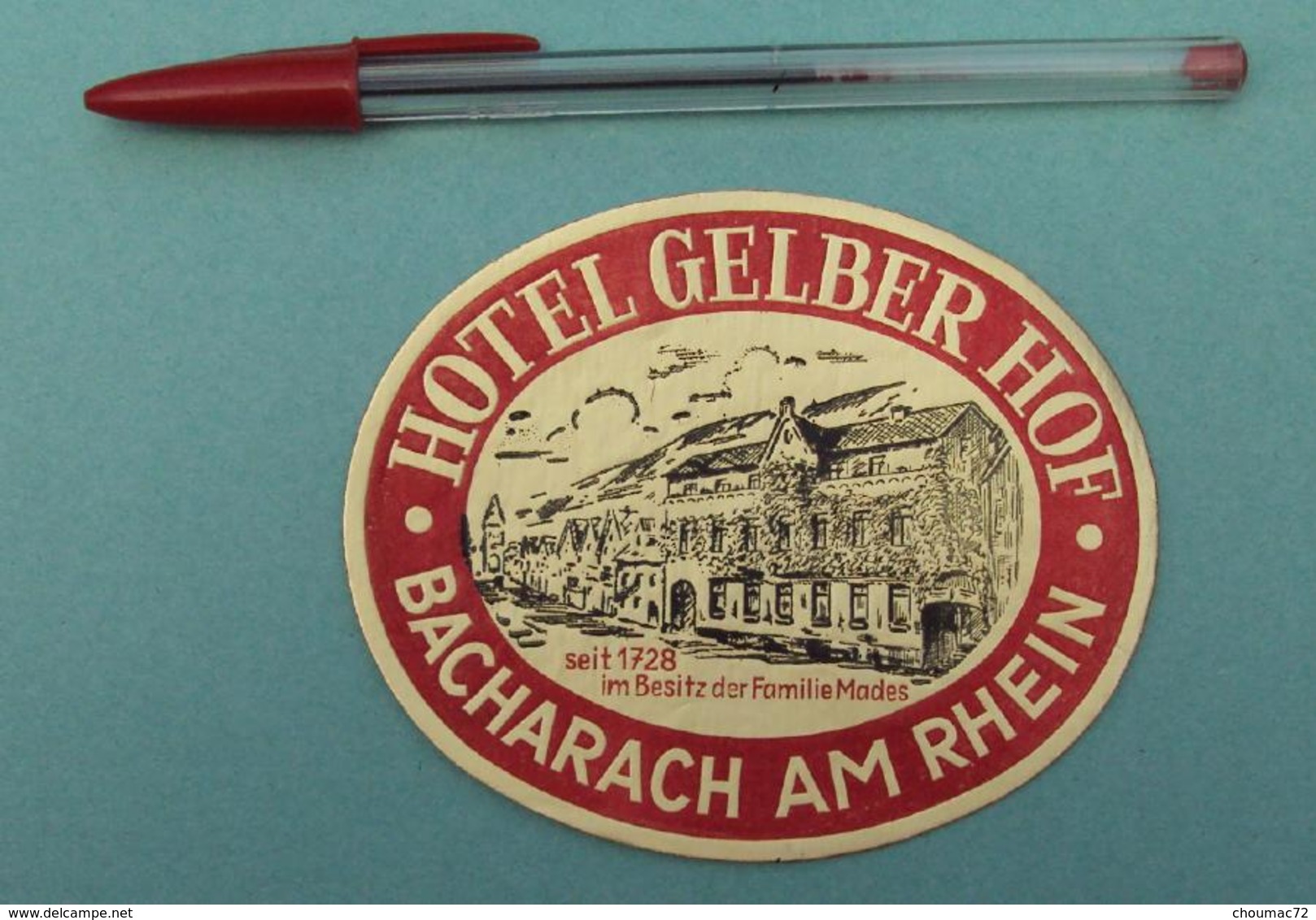 011 Etiquette D'Hotel, Germany Bacharach Am Rhein - Hotel Gelber Hof, Dorée Relief Embossed Gaufré - Hotel Labels