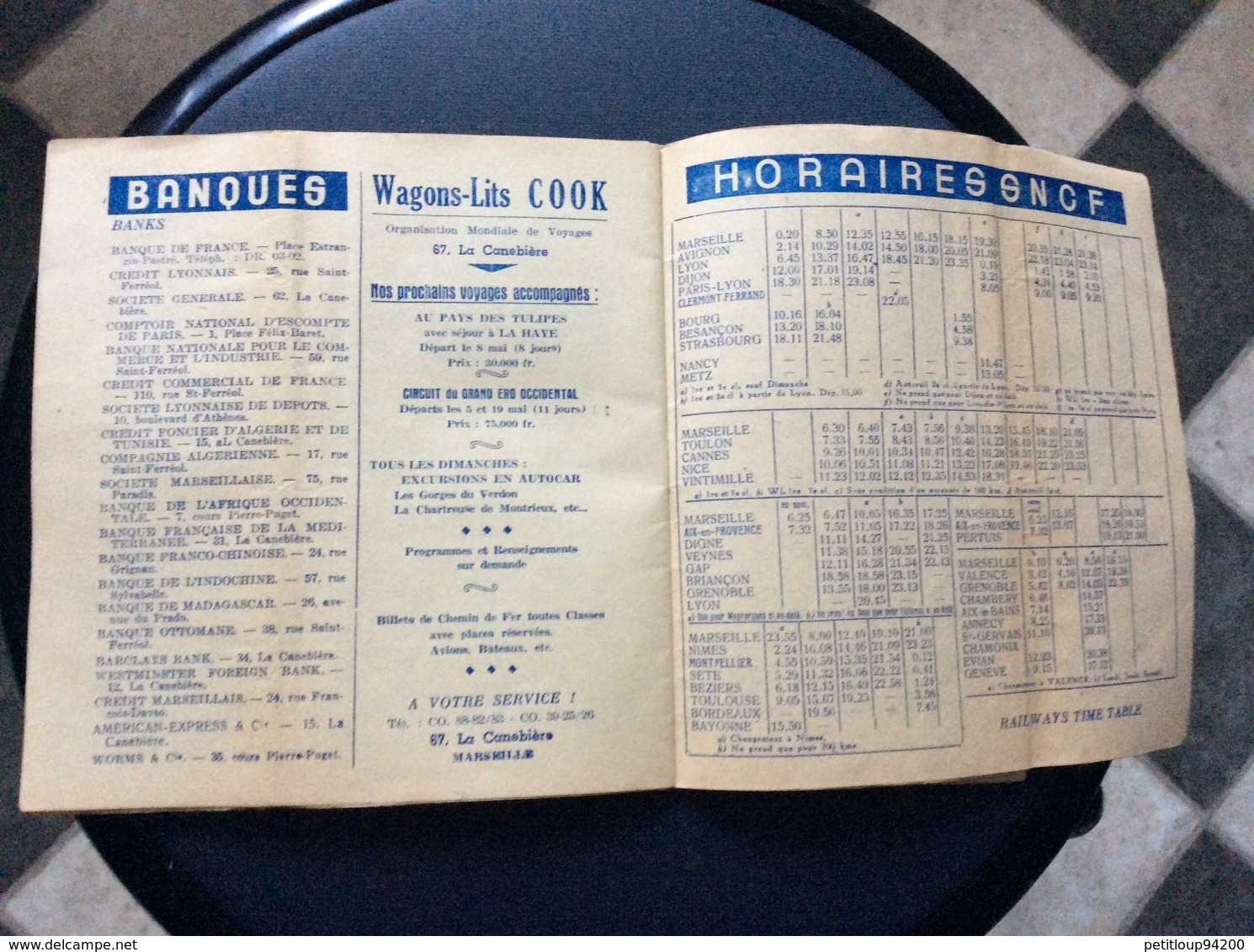 QUINZE JOURS À MARSEILLE Bars Cabarets Restaurants Cinémas Spectacles Sports Clubs Lignes Aériennes SNCF Banques MAI1949