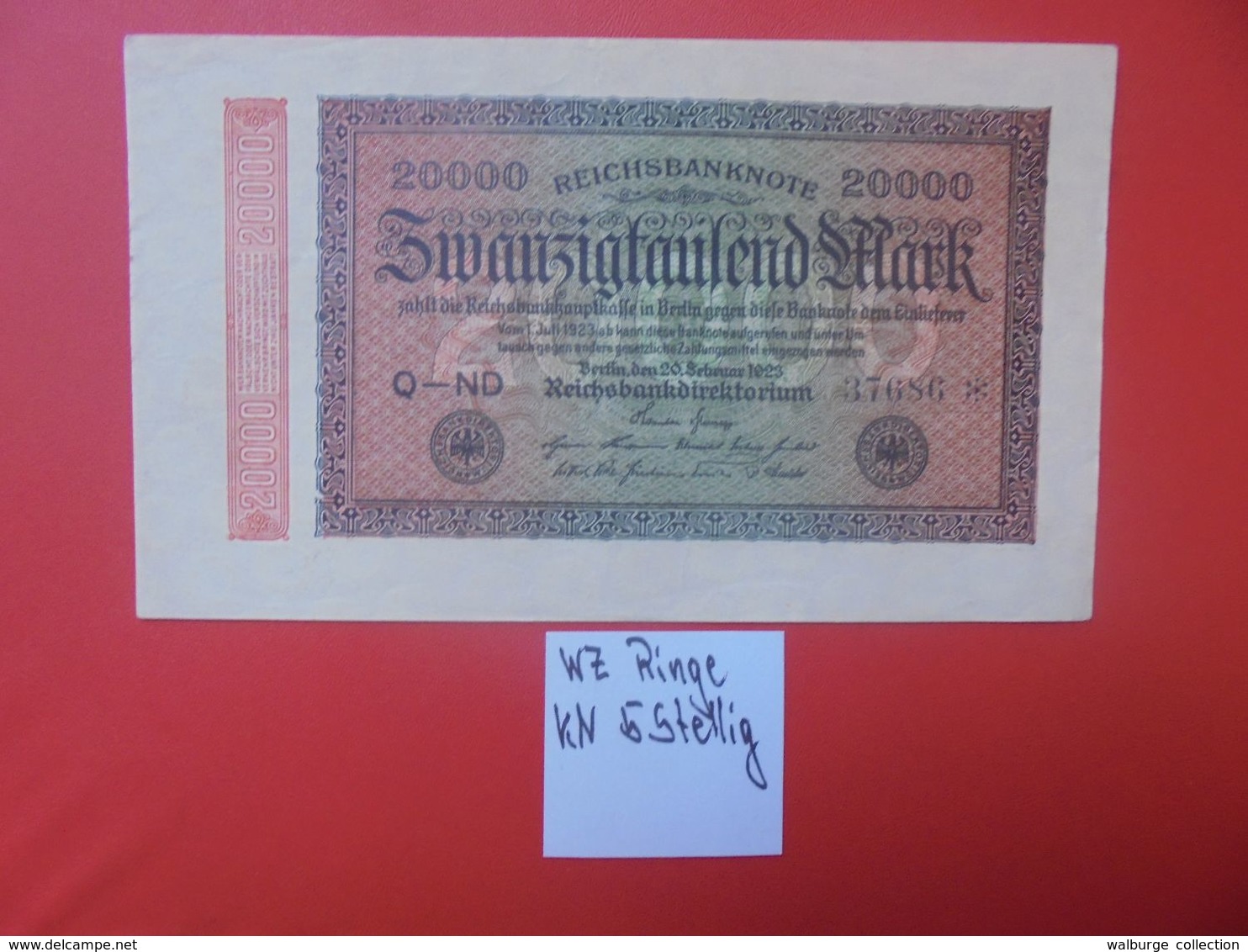 Reichsbanknote 20.000 MARK 1923 5 CHIFFRES+ETOILE CIRCULER (B.16) - 20.000 Mark