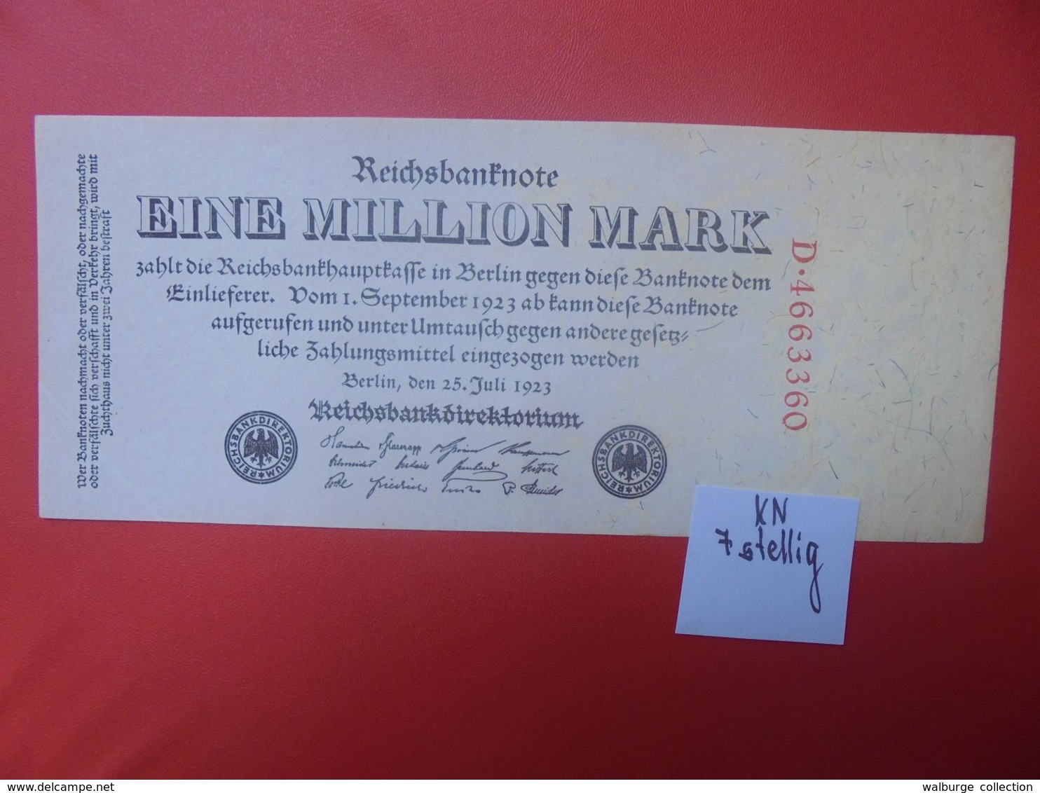 Reichsbanknote 1 MILLION MARK 1923 7 CHIFFRES CIRCULER (B.16) - 1 Million Mark