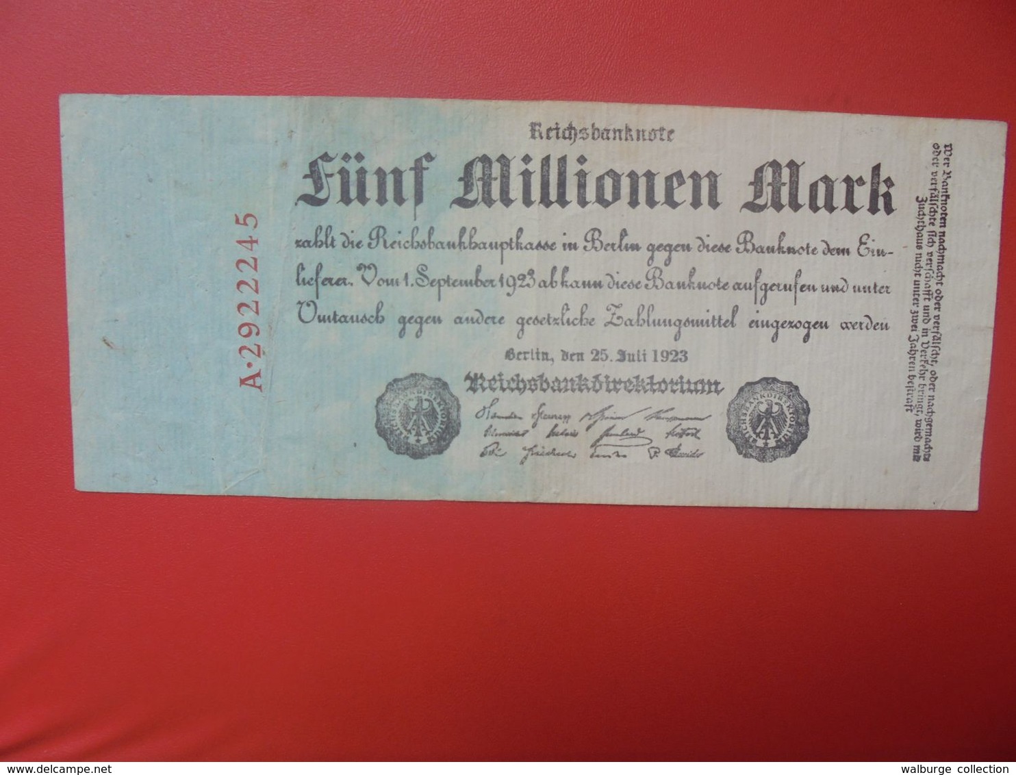 Reichsbanknote 5 MILLIONEN MARK 1923 CIRCULER (B.16) - 5 Miljoen Mark