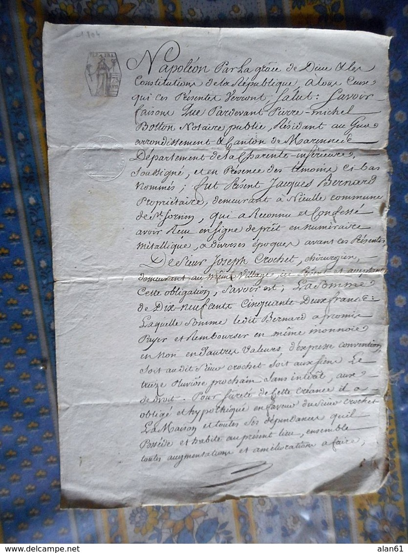 MANUSCRIT 4 Pages Daté 1804 NAPOLEON SAINT SORNIN CHARENTE MARITIME - Manuscritos