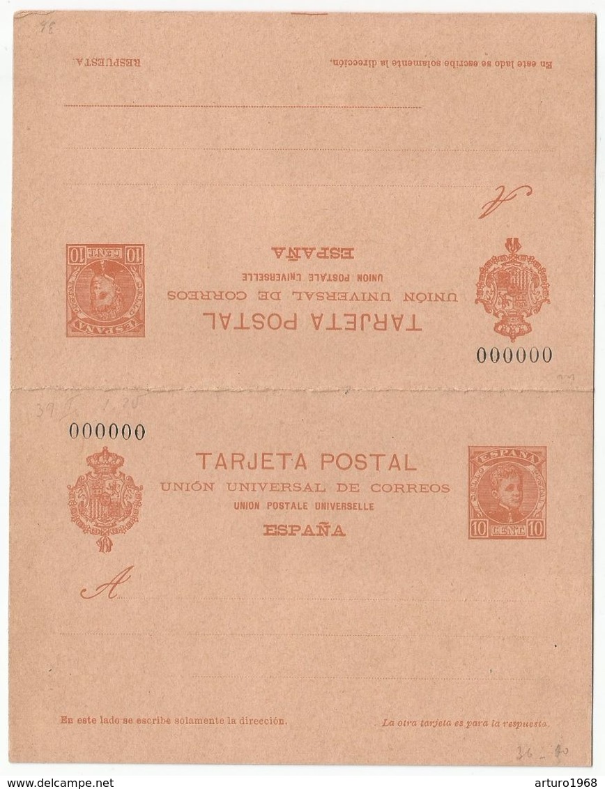 Spain España Double Postal Stationery With Reply Entero Tarjeta MUESTRAS Mint 1901 Laiz # 41Na (see Back) - 1850-1931