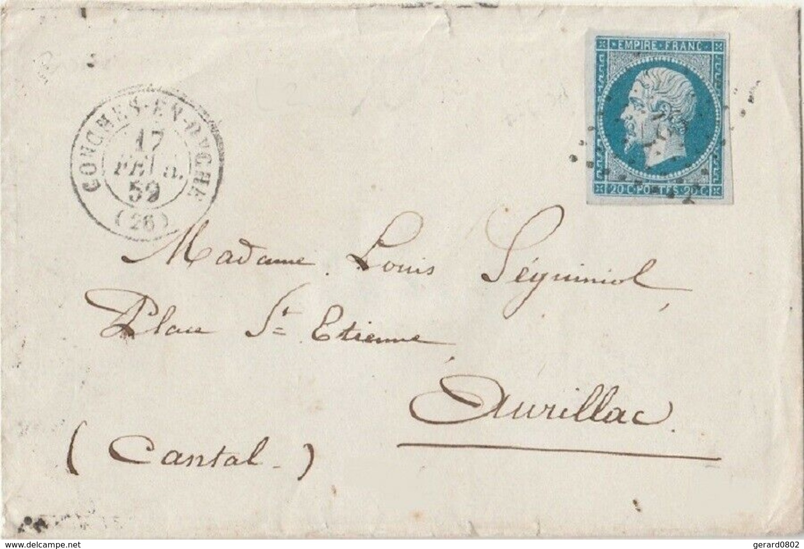 PETITS CHIFFRES - EURE - CONCHES EN OUCHE - PC 927 SUR LETTRE POUR AURILLAC - 1849-1876: Période Classique