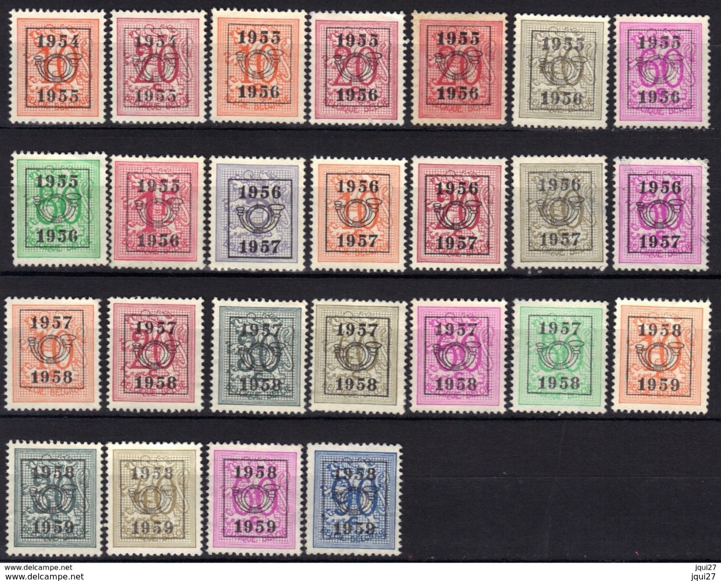 Belgique Timbres Préoblitérés Chiffre Sur Lion 1951-1954, 25 Timbres Différents - Typografisch 1951-80 (Cijfer Op Leeuw)