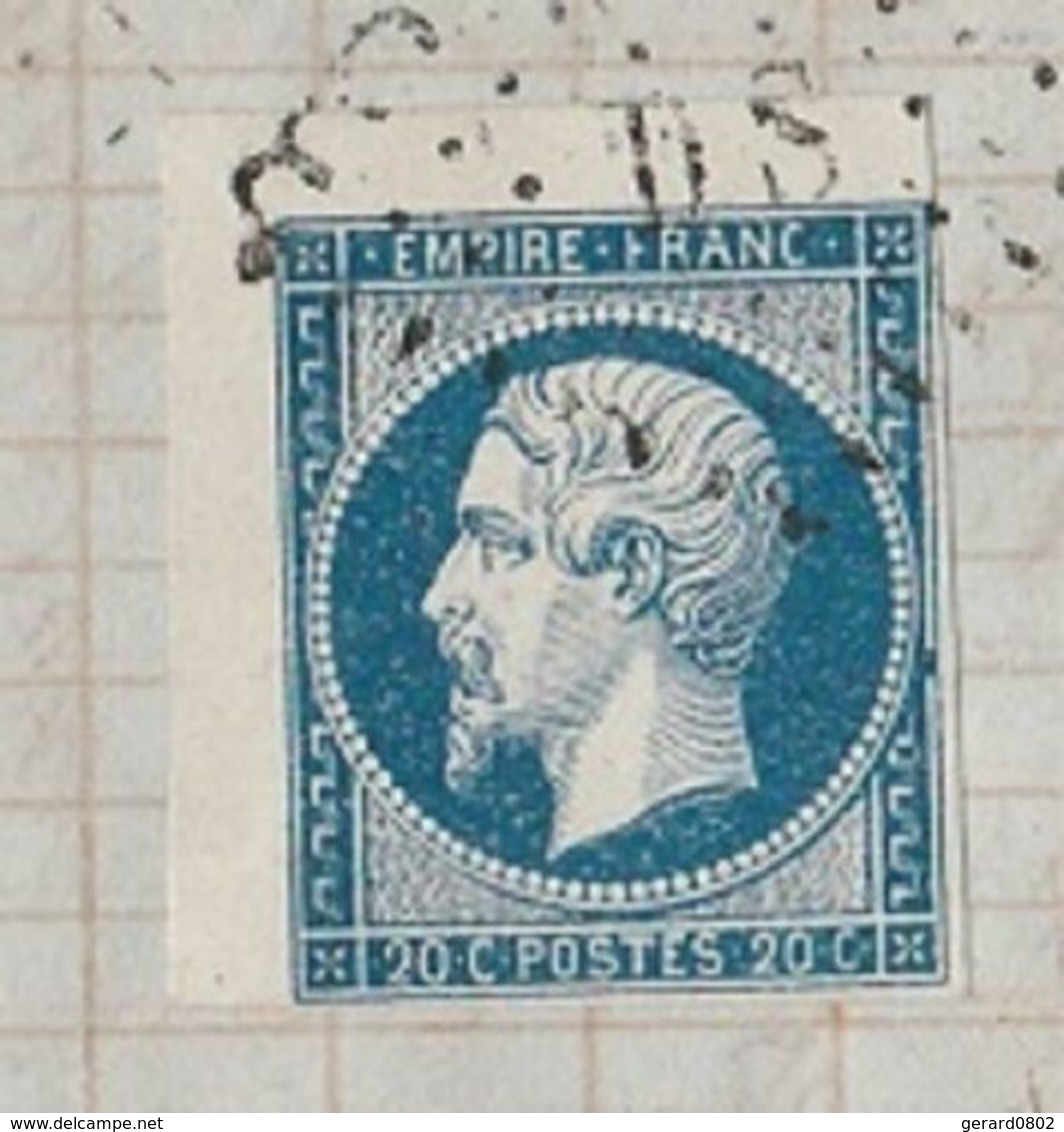 N° 14 -COIN DE FEUILLE OBLITERE LETTRE DS ROMAINE SUR LETTRE DE PARIS POUR REIMS - 1849-1876: Classic Period