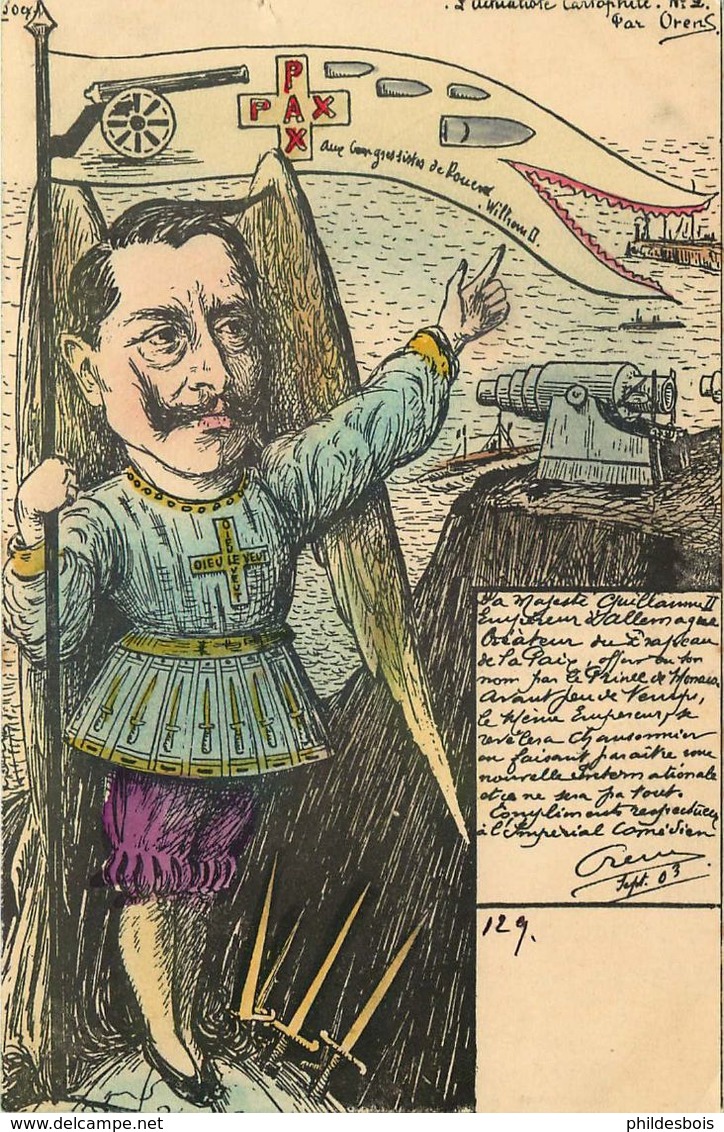 CARICATURE SATIRIQUE POLITIQUE Illustrateur ORENS (dessin Original)  SA MAJESTE GUILLAUME II - Orens