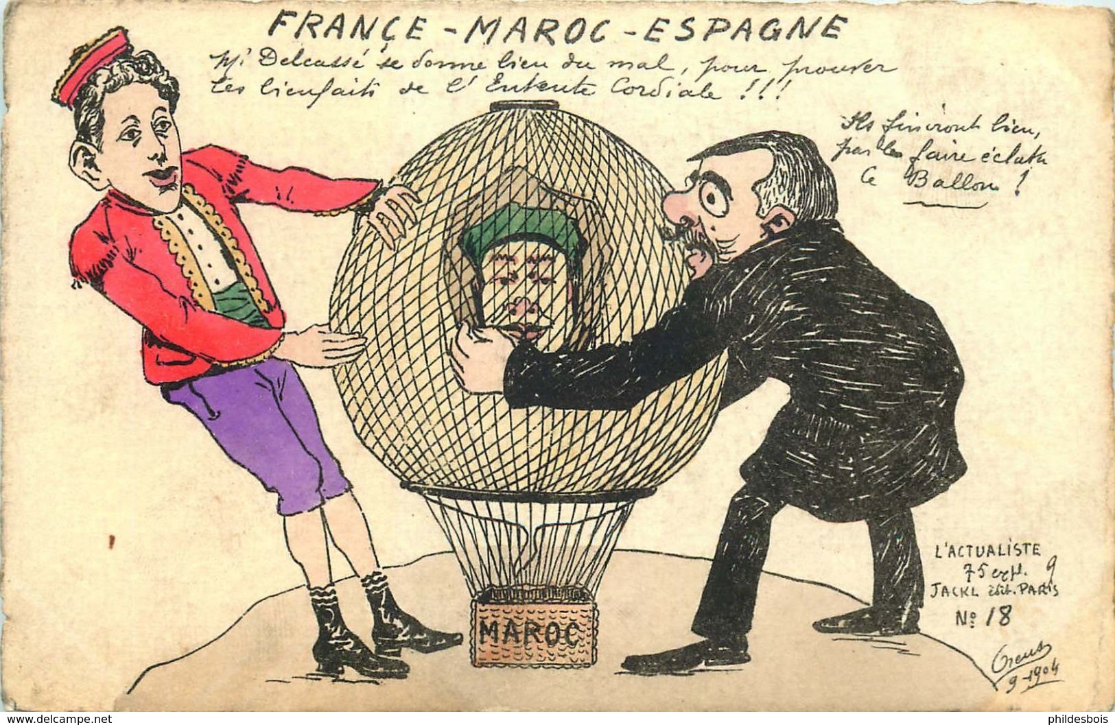 CARICATURE SATIRIQUE POLITIQUE Illustrateur ORENS (dessin Original)  FRANCE - MAROC - ESPAGNE - Orens