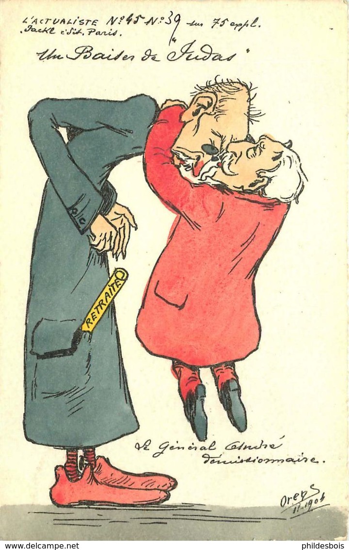 CARICATURE SATIRIQUE POLITIQUE Illustrateur ORENS (dessin Original)  UN BAISER DE JUDAS - Orens
