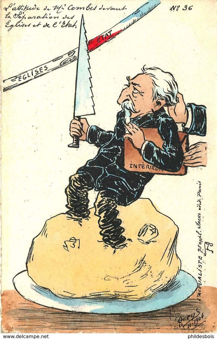 CARICATURE SATIRIQUE POLITIQUE Illustrateur ORENS (dessin Original)  EGLISES - ETAT - Orens