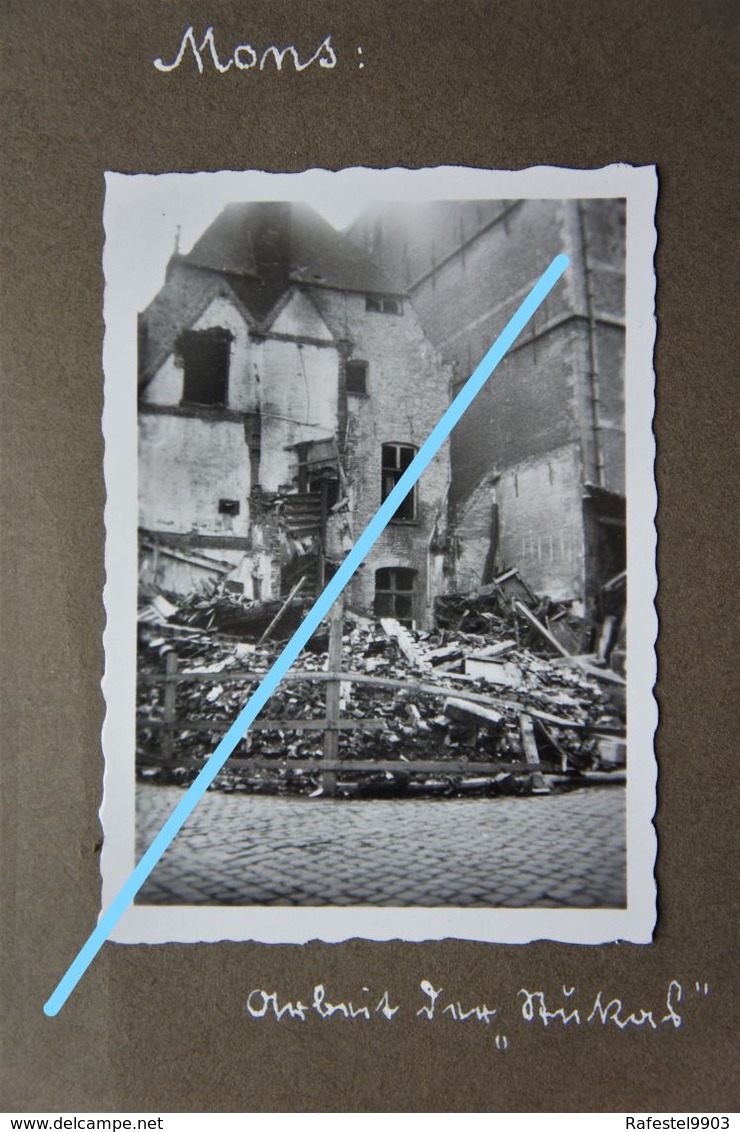 Photox11 MONS 1940 Occupation officier allemand Boulevard Sainctelette Destructions Ruines Guerre
