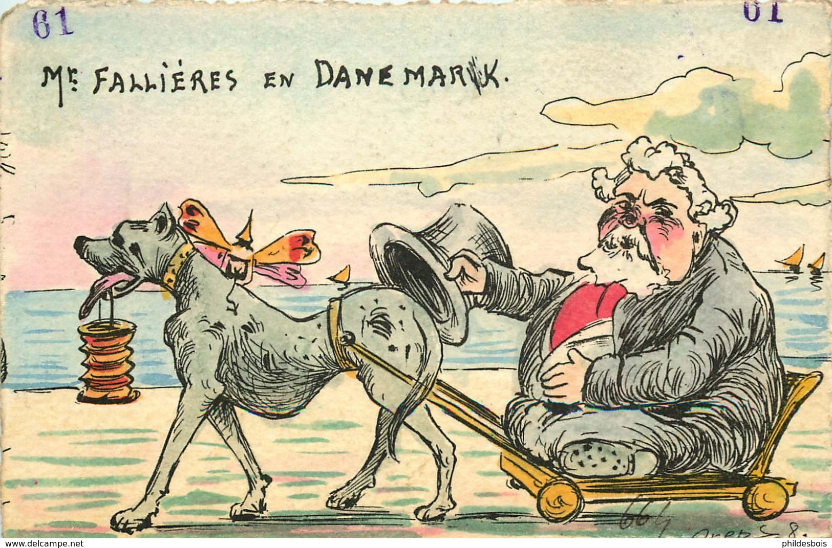 CARICATURE SATIRIQUE POLITIQUE Illustrateur ORENS (dessin Original)  Mr FALLIERES AU DANEMARK - Orens