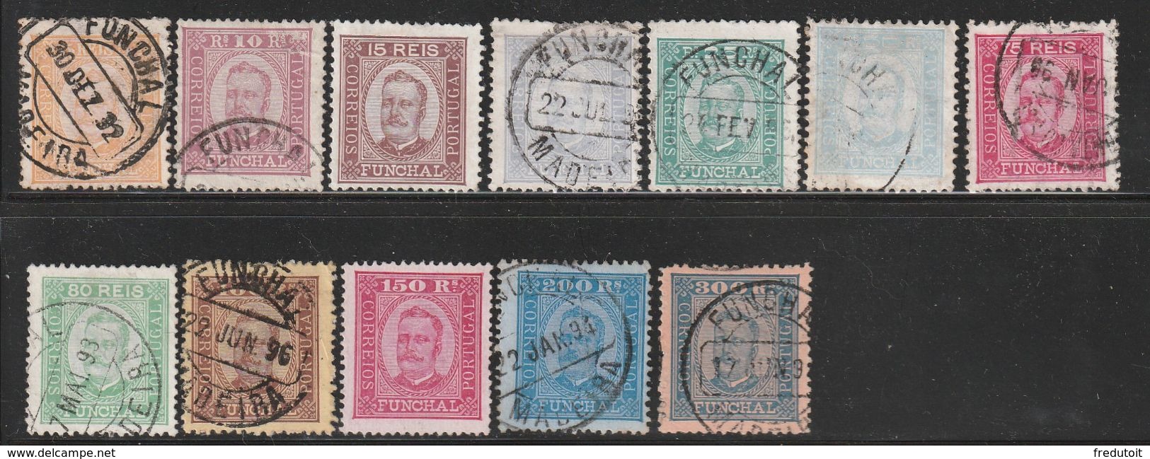 FUNCHAL - 12 Timbres Obl/nsg (1892) Carlos 1er - Funchal