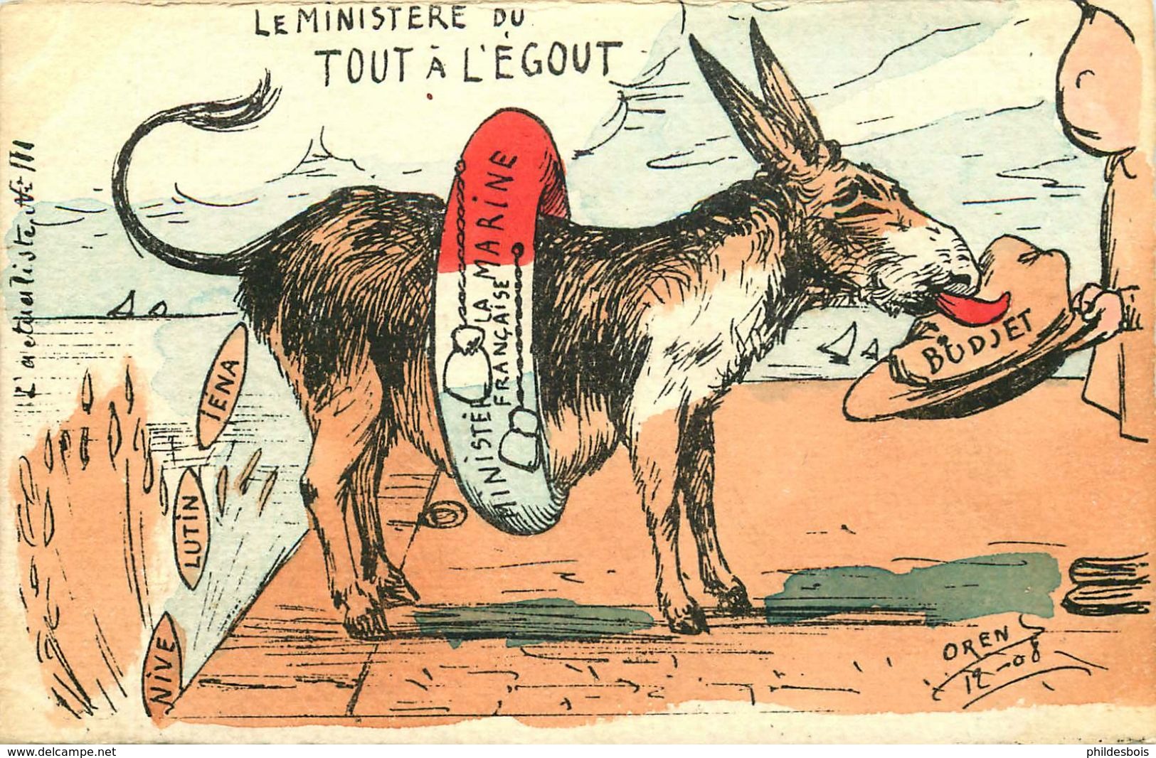 CARICATURE SATIRIQUE POLITIQUE Illustrateur ORENS (dessin Original)  LE MINISTERE DU TOUT A L'EGOUT - Orens