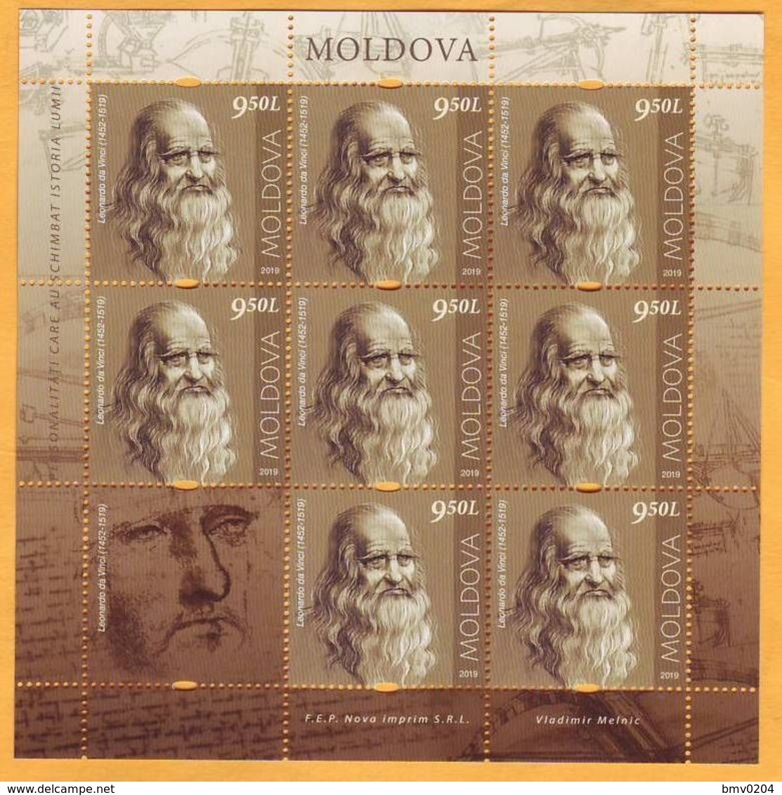 2019 Moldova Moldavie Sheet  Leonardo Da Vinci  Italian Painter, Scientist, And Engineer. - Altri & Non Classificati