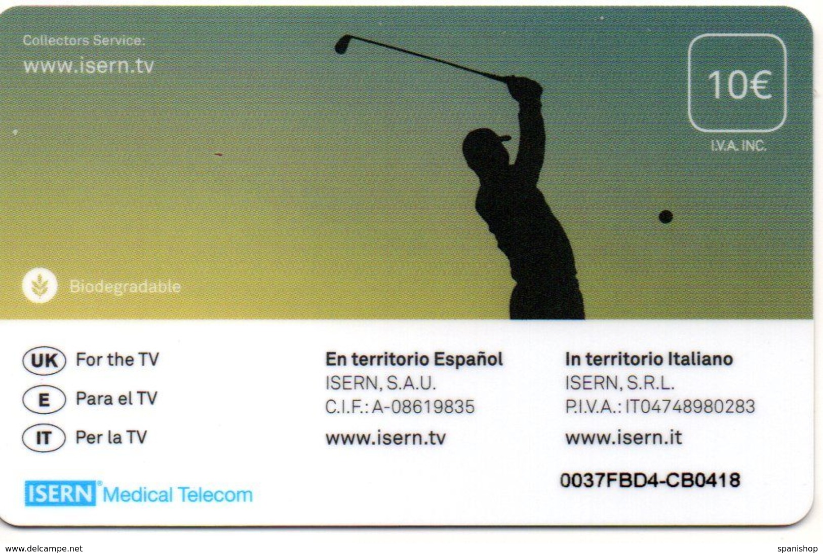 ISN-265 SPÀIN PHONECARD ESPAÑA  ISERN SERIE DEPORTES Nº 12 GOLF - CARD  FOR HOSPITAL TV - Deportes