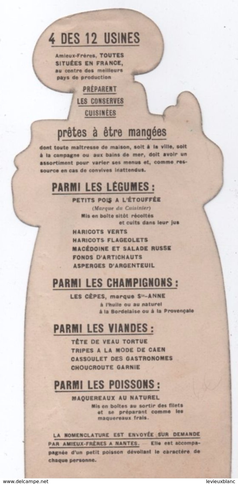 Menu Publicitaire Vierge/Imprimé Quadri/Cuisinier Présentant Le Cassoulet AMIEUX-Fréres/NANTES/Vers1920-1930  MENU233bis - Menus